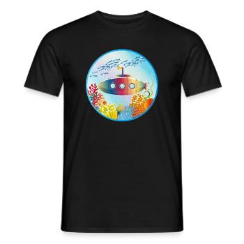 Colorful submarine in tropical coral reef - Men's T-Shirt - black - Front - AI Model Male 178 light (178cm)