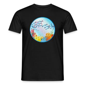 School of colorful fish in coral reef - Men's T-Shirt - black - Front - AI Model Male 178 light (178cm)
