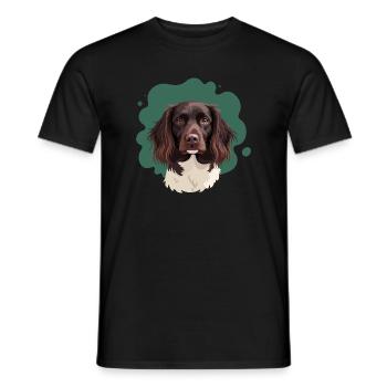Kleiner Münsterländer mit grünem Hintergrund - Männer T-Shirt - Schwarz - Vorne - AI Model Male 178 light (178cm)