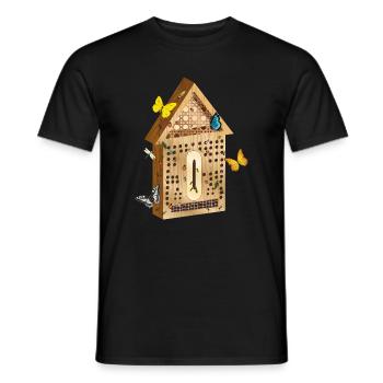Wood look insect hotel with insects illustration - Men's T-Shirt - black - Front - AI Model Male 178 light (178cm)