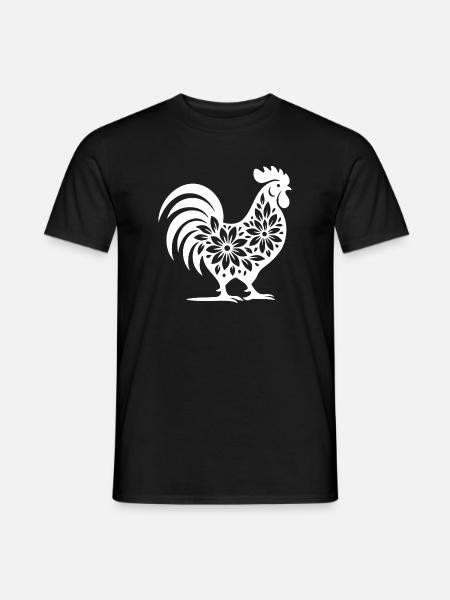 Floral Folk Rooster Design - Men's T-Shirt - black