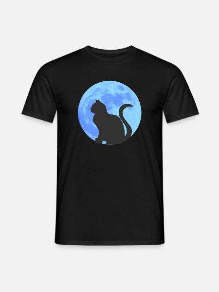 Mondkatze Silhouetten - Männer T-Shirt - Schwarz