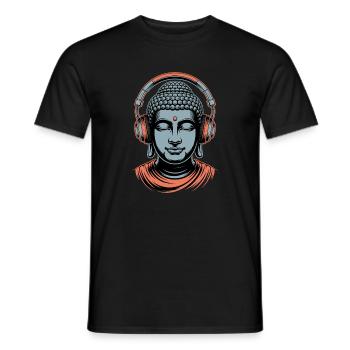Buddha mit Kopfhörern Achtsamkeit Musik Boho Zen - Männer T-Shirt - Schwarz - Vorne - AI Model Male 178 light (178cm)