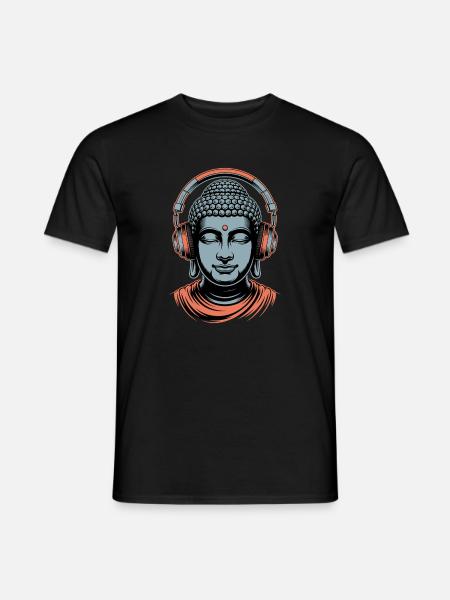 Buddha with Headphones Mindfulness Music Boho Zen - Men's T-Shirt - black