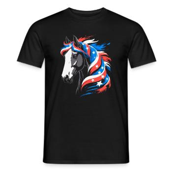 Cheval patriotique à la crinière étoilée - T-shirt homme - noir - Devant - AI Model Male 178 light (178cm)