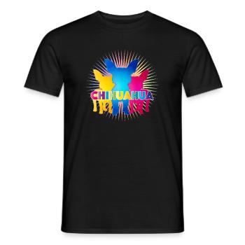Bunte Chihuahua Silhouetten mit Pop-Art Schriftzug - Männer T-Shirt - Schwarz - Vorne - AI Model Male 178 light (178cm)