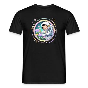 Astronaut Girl with Mushrooms – Cute Space Design - Men's T-Shirt - black - Front - AI Model Male 178 light (178cm)
