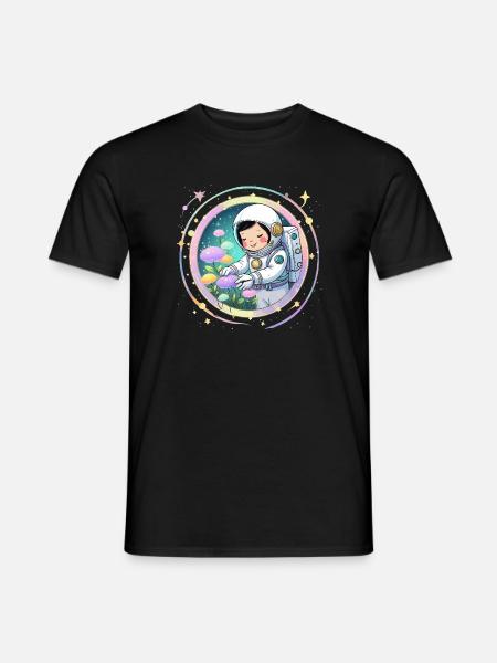 Astronaut Girl with Mushrooms – Cute Space Design - Men's T-Shirt - black