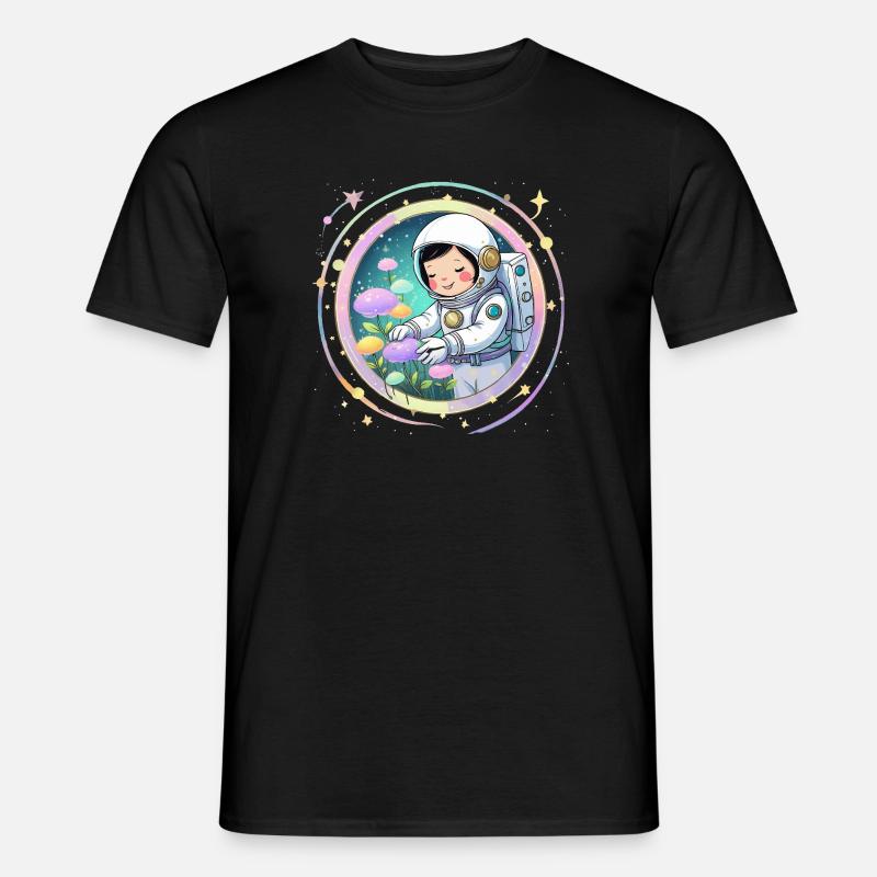 Astronautenmädchen mit Pilzen – Süßes Space-Design - Männer T-Shirt - Schwarz