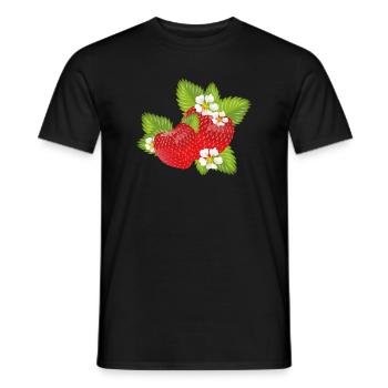 Strawberries surrounded by green leaves & blossoms - Men's T-Shirt - black - Front - AI Model Male 178 light (178cm)