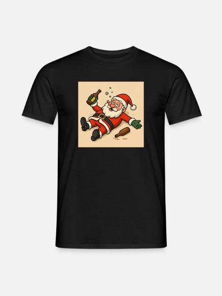 Humorvoller Weihnachtsmann mit Flaschentrinken - Mænd T-shirt - sort