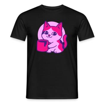 Cute Coffee Cat - Men's T-Shirt - black - Front - AI Model Male 178 light (178cm)