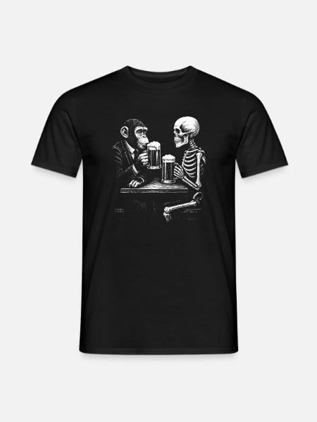 Humorvoller Skelett- und Affenbier-Toast - Männer T-Shirt - Schwarz