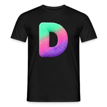 D - Lettre en aspect fourrure et dégradé de couleurs - T-shirt homme - noir - Devant - AI Model Male 178 light (178cm)