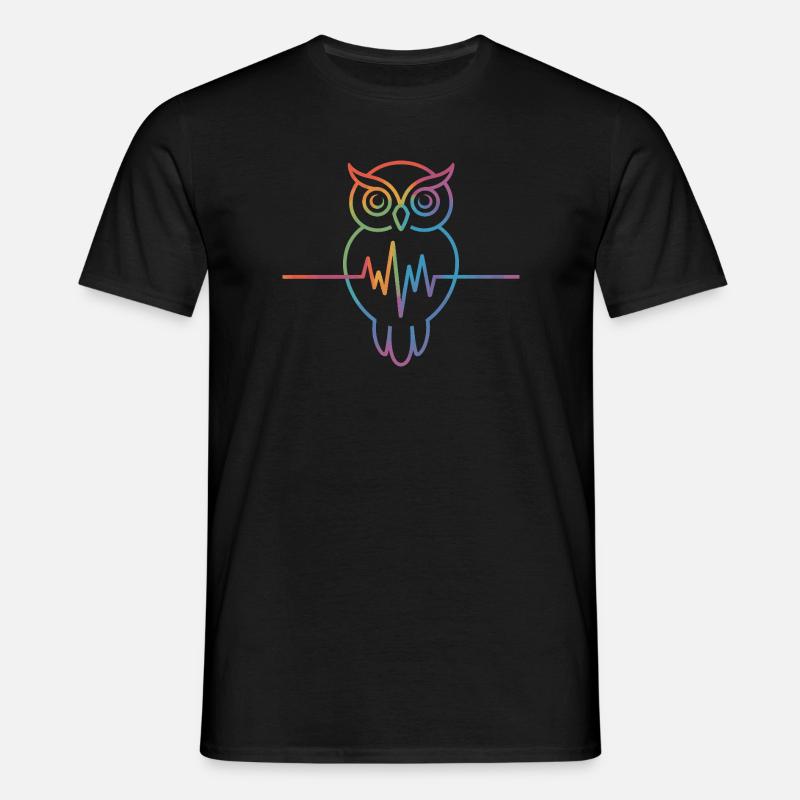 Regenbogen Eule Herzschlag Design - Männer T-Shirt - Schwarz