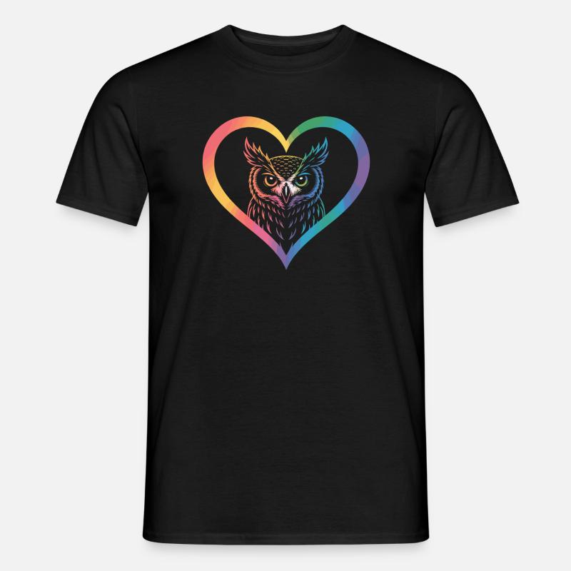 Regenbogen Eulen Herz Design - Männer T-Shirt - Schwarz