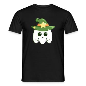 Cute ghost for Halloween dressed as a witch - Men's T-Shirt - black - Front - AI Model Male 178 light (178cm)