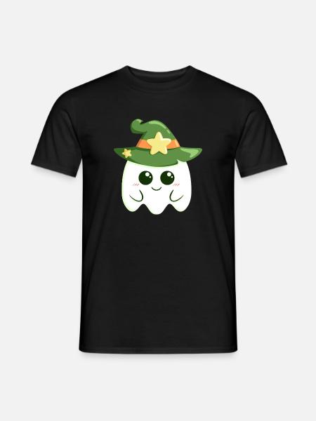 Cute ghost for Halloween dressed as a witch - Men's T-Shirt - black