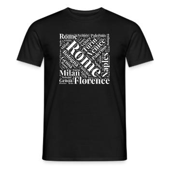 Conception typographique dynamique d'un paysage urbain italien - T-shirt homme - noir - Devant - AI Model Male 178 light (178cm)