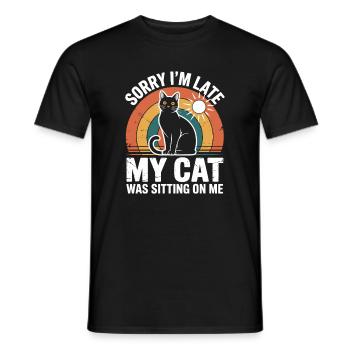 Tut mir leid, dass ich zu spät komme. Meine Katze saß auf mir - Männer T-Shirt - Schwarz - Vorne - AI Model Male 178 light (178cm)