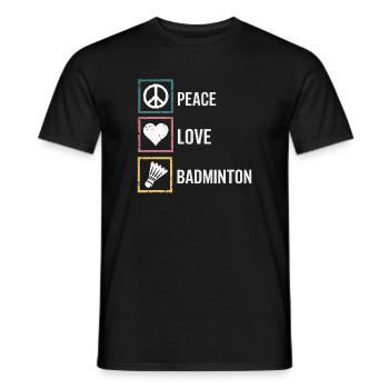 Badminton with Peace Love lettering - Men's T-Shirt - black - Front - AI Model Male 178 light (178cm)