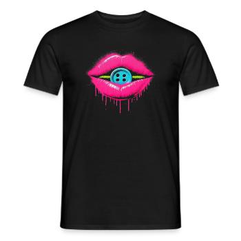 Pop Art Lèvres avec Bouton Bleu - T-shirt homme - noir - Devant - AI Model Male 178 light (178cm)