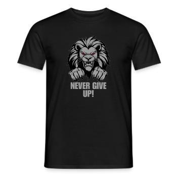 Fitness Löwe – Never give up Gym - Bodybuilding - Männer T-Shirt - Schwarz - Vorne - AI Model Male 178 light (178cm)