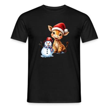 Christmas Giraffe with Hat and Snowman - Men's T-Shirt - black - Front - AI Model Male 178 light (178cm)