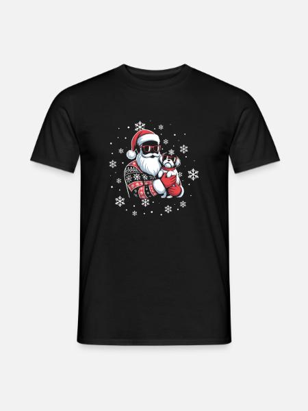 Santa Feo Navidad y perro - Camiseta hombre - negro