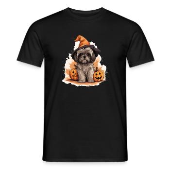 Halloween witch hat pumpkin dog Shih Tzu - Men's T-Shirt - black - Front - AI Model Male 178 light (178cm)
