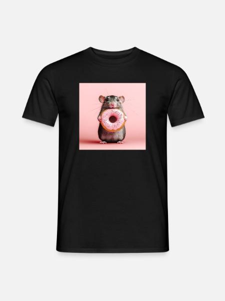 Süße Maus mit buntem Donut - Männer T-Shirt - Schwarz