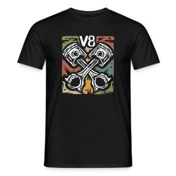 V8 Retro Pistons – Muscle Car &amp; Biker - Men's T-Shirt - black - Front - AI Model Male 178 light (178cm)