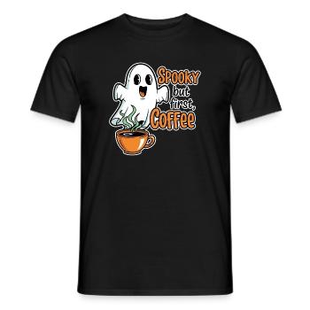 Spooky Ghost with Coffee Humor - Men's T-Shirt - black - Front - AI Model Male 178 light (178cm)