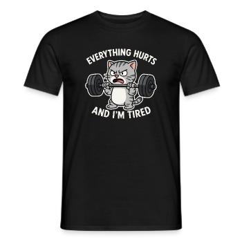 Angry Cat Lifting Barbell Illustration - Men's T-Shirt - black - Front - AI Model Male 178 light (178cm)