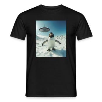 Pinguin Selfie mit UFO - Männer T-Shirt - Schwarz - Vorne - AI Model Male 178 light (178cm)
