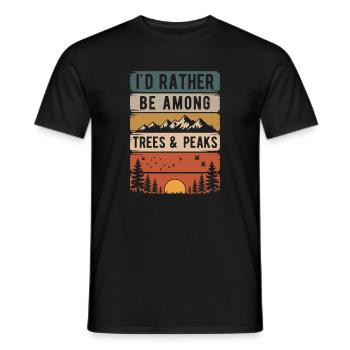 Retro Nature Mountains Silhouette Saying Hiking - Men's T-Shirt - black - Front - AI Model Male 178 light (178cm)