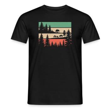 Retro forest nature silhouette trees motif hiking - Men's T-Shirt - black - Front - AI Model Male 178 light (178cm)