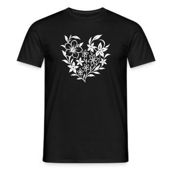 Floral heart pattern in white - Men's T-Shirt - black - Front - AI Model Male 178 light (178cm)