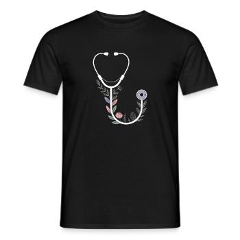 Floral Motif with Medical Stethoscope - Men's T-Shirt - black - Front - AI Model Male 178 light (178cm)