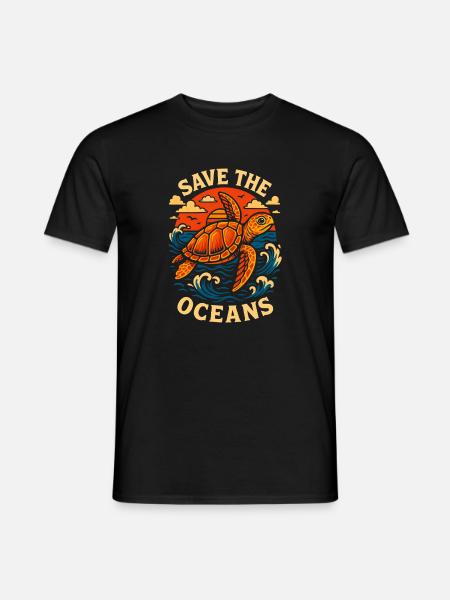 Save the Oceans Turtle Illustration - Men's T-Shirt - black