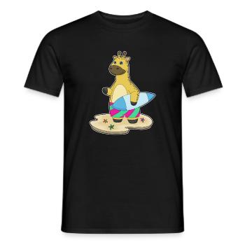Giraffe Beach Surfboard Summer - Men's T-Shirt - black - Front - AI Model Male 178 light (178cm)