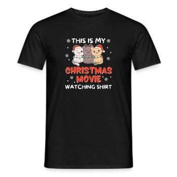 Cat Christmas Movie Watching - Men's T-Shirt - black - Front - AI Model Male 178 light (178cm)