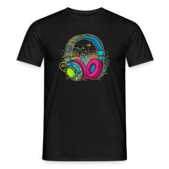 Vibrant Abstract Headphones Design - Men's T-Shirt - black - Front - AI Model Male 178 light (178cm)