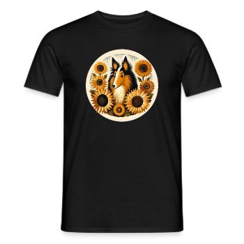 Collie fantaisiste avec cadre de tournesol - T-shirt homme - noir - Devant - AI Model Male 178 light (178cm)