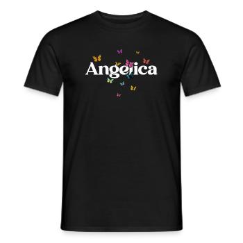 Beau prénom de fille avec des papillons ANGELICA - T-shirt homme - noir - Devant - AI Model Male 178 light (178cm)