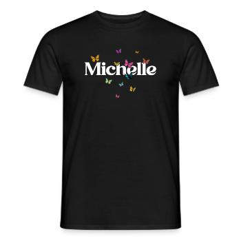 Beautiful girl's name with butterflies MICHELLE - Men's T-Shirt - black - Front - AI Model Male 178 light (178cm)