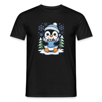 Süßer Winter Pinguin Mit Kakao Und Schneeflocken - Männer T-Shirt - Schwarz - Vorne - AI Model Male 178 light (178cm)