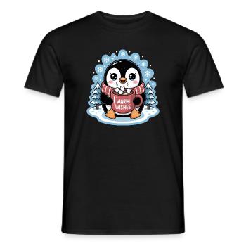 Pinguin Winter Warm Wishes Mit Tasse Kakao - Männer T-Shirt - Schwarz - Vorne - AI Model Male 178 light (178cm)