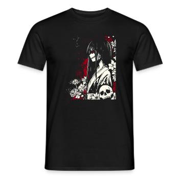 Horreur manga fille en kimono aux yeux rouges - T-shirt homme - noir - Devant - AI Model Male 178 light (178cm)