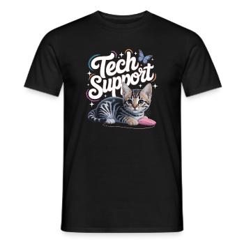 Funny Tech Support Cute Cat Ironic IT - Men's T-Shirt - black - Front - AI Model Male 178 light (178cm)